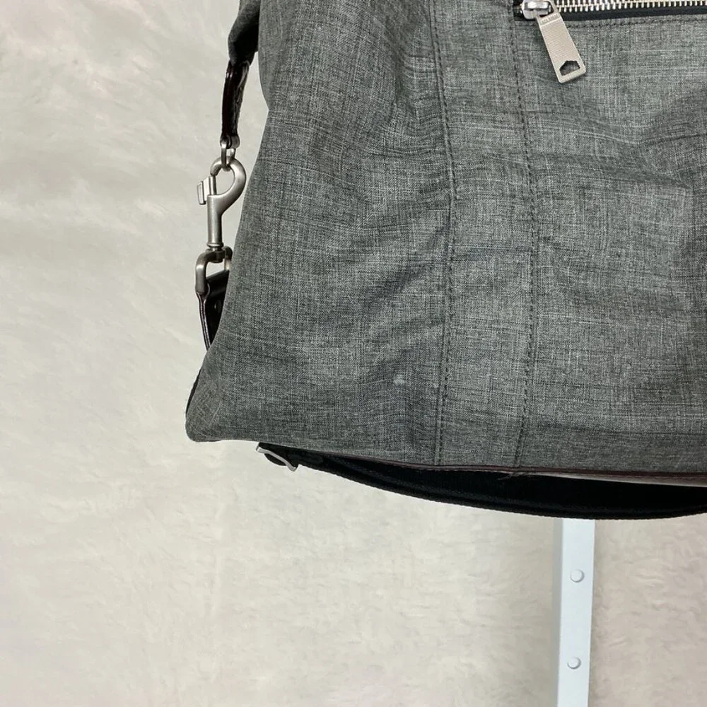 Jack Spade Tech Oxford Wing Gray Nylon Brown Leather Overnight Travel Duffel Bag